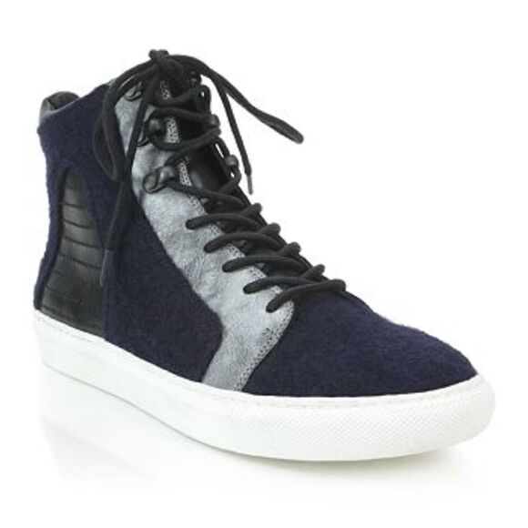 ELIE TAHARI Vortex Navy Blue Wool Lace Up High Top Sneakers-38.5/7.5 - Picture 1 of 9